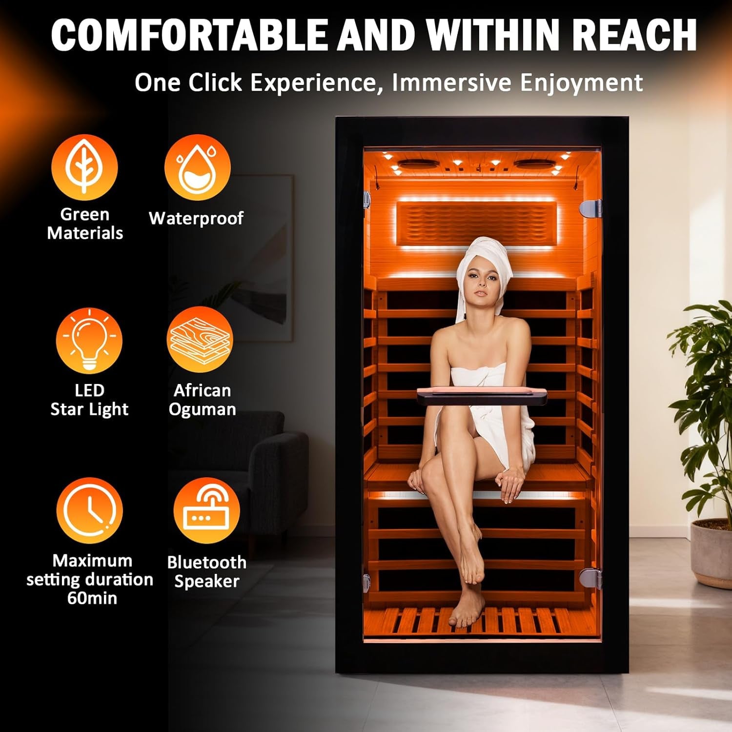 Infrared Sauna 1 Person Far Infrared Sauna Low EMF Indoor Sauna with Starry Light Ceiling Speakers Personal Dry Sauna for Home Gym Spa Fast Heating Easy Assembly 30.7X 30.7X62.2