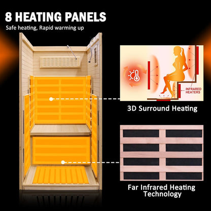 Infrared Sauna 1 Person Far Infrared Sauna Low EMF Indoor Sauna with Starry Light Ceiling Speakers Personal Dry Sauna for Home Gym Spa Fast Heating Easy Assembly 30.7X 30.7X62.2