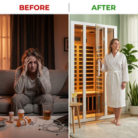 2 Person Extendable FAR Infrared Sauna for Home, Hemlock Wood Low EMF 6 Carbon Heaters Indoor Saunas with LED Lights, Bluetooth Speaker, Digital Control Panel, and Seating Bench — Before & After