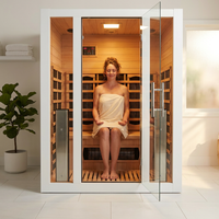 2 Person Extendable FAR Infrared Sauna for Home, Hemlock Wood Low EMF 6 Carbon Heaters Indoor Saunas with LED Lights, Bluetooth Speaker, Digital Control Panel, and Seating Bench — Lifestyle