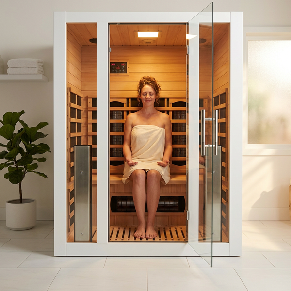 Infrared Sauna Built for Home Wellness, 2 Person Capacity, Low EMF Carbon Heaters, Hemlock Wood Construction