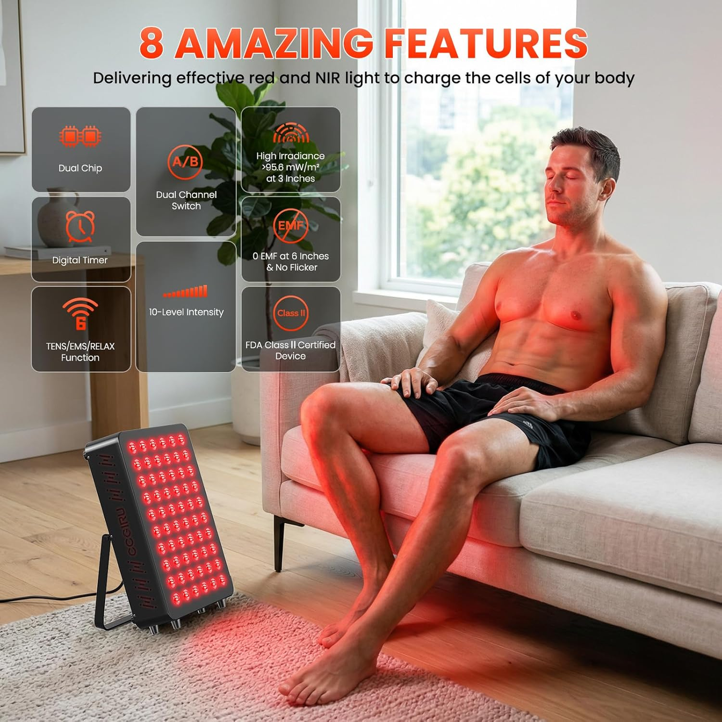 Red Light Therapy Panel, 660Nm Red & 850Nm near Infrared Light Therapy Device with TENS & EMS Functions, 60 Dual Chip Leds, 6 Programs, Timer, Stand, High Power LED Light Therapy Lamp for Face Body