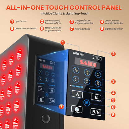 Red Light Therapy Panel, 660Nm Red & 850Nm near Infrared Light Therapy Device with TENS & EMS Functions, 60 Dual Chip Leds, 6 Programs, Timer, Stand, High Power LED Light Therapy Lamp for Face Body