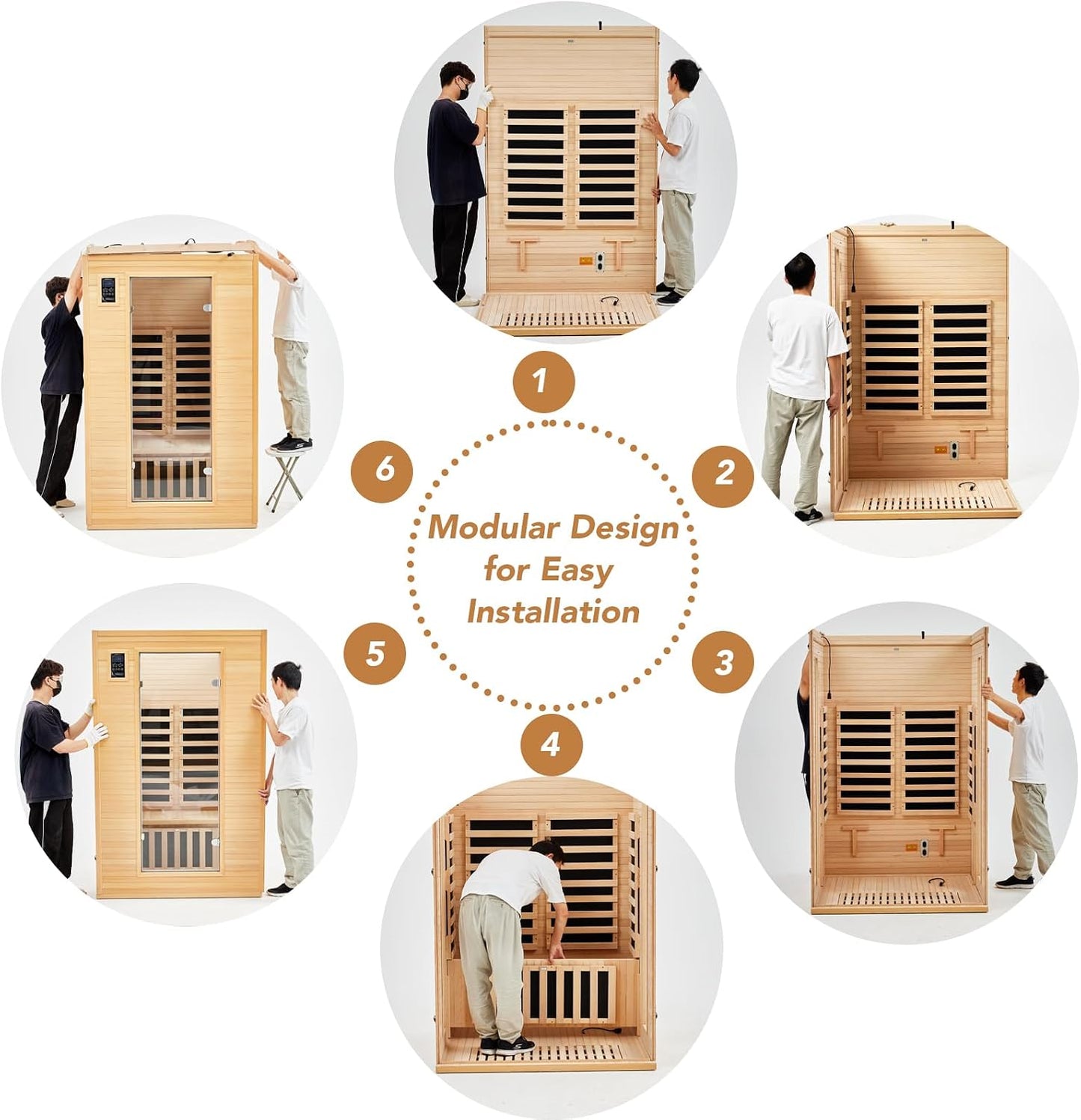 2024 Upgrade 1 to 2 Person Infrared Sauna, Low EMF Infrared Sauna for Home, Indoor Sauna Room, Hemlock Wooden Far Infrared Sauna, Dry Sauna with Bluetooth Speakers, LED Reading and Chromotherapy Lamp