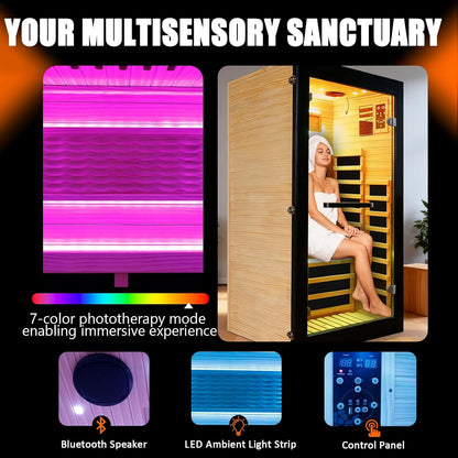 Infrared Sauna 1 Person Far Infrared Sauna Low EMF Indoor Sauna with Starry Light Ceiling Speakers Personal Dry Sauna for Home Gym Spa Fast Heating Easy Assembly 30.7X 30.7X62.2