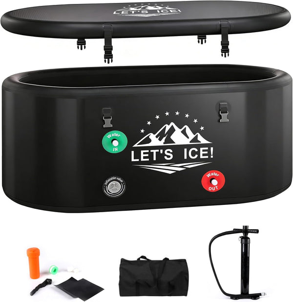 Inflatable Ice Bath Tub for Athletes – 216-Gallon Cold Plunge Tub with Insulated Lid, Full-Body Stretch Design, Insulated & Water Chiller Compatible, Portable for Indoor & Outdoor Recovery