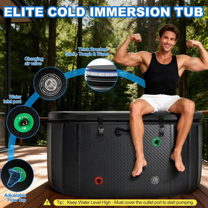Cold Plunge Tub, 248 Gallon, 1 Horsepower, Heavy-Duty Ice Bath Tub for Athletes with Hot & Cold, Portable Inflatable Plunge Chiller with Water Treatment Kit, Immersion Therapy, Wifi (Black, 1 Set)