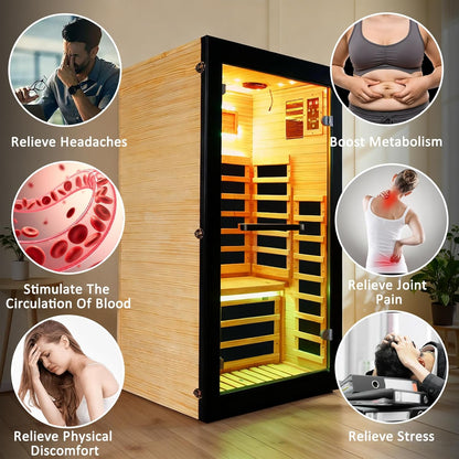 Infrared Sauna 1 Person Far Infrared Sauna Low EMF Indoor Sauna with Starry Light Ceiling Speakers Personal Dry Sauna for Home Gym Spa Fast Heating Easy Assembly 30.7X 30.7X62.2
