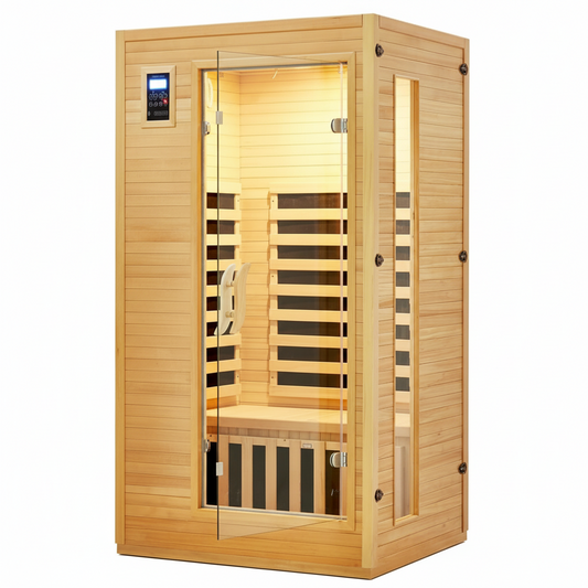 2024 Upgrade 1 to 2 Person Infrared Sauna, Low EMF Infrared Sauna for Home, Indoor Sauna Room, Hemlock Wooden Far Infrared Sauna, Dry Sauna with Bluetooth Speakers, LED Reading and Chromotherapy Lamp